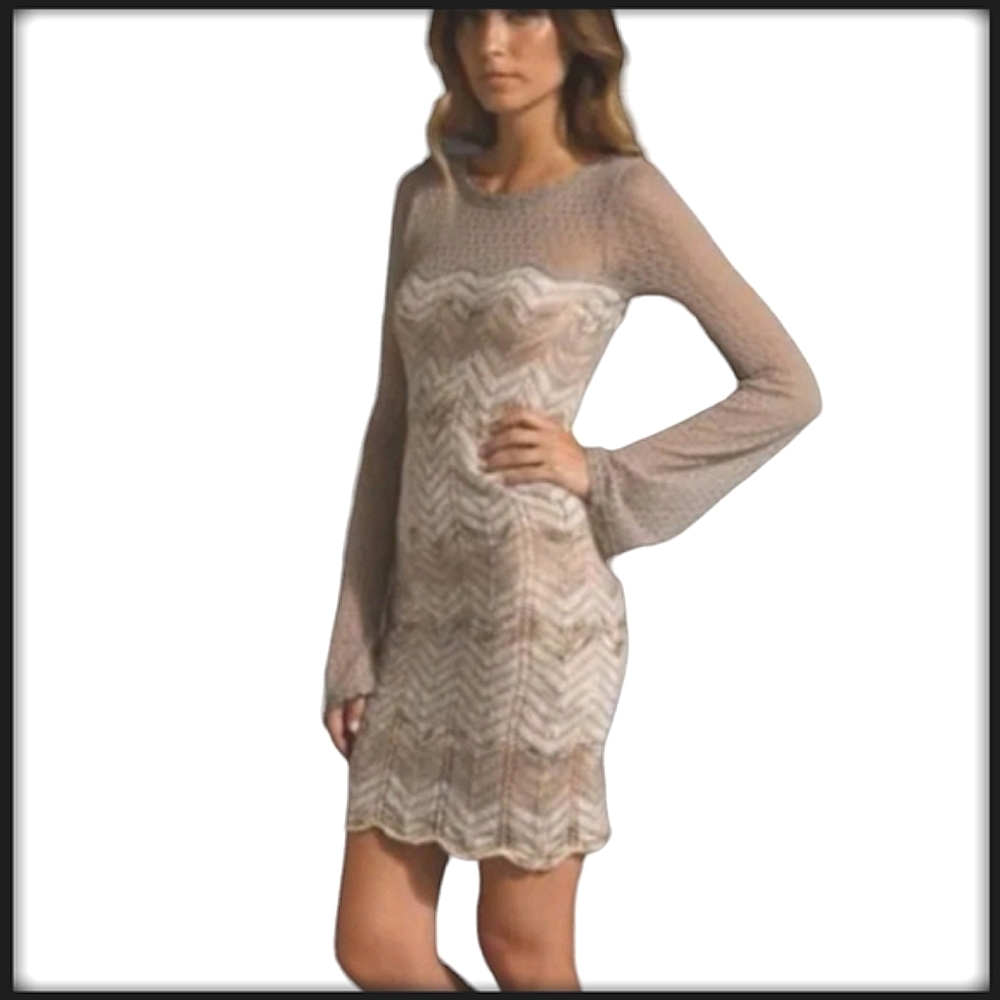 Free People Soft Chevron Knit Long Sleeve Mini Dress Size Med